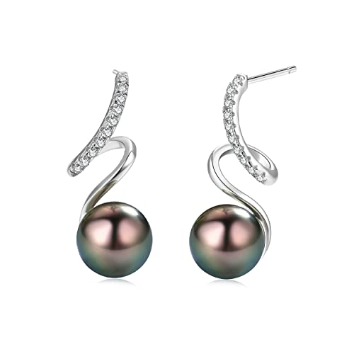 CHAULRI Spiral Love Drop Earrings AAA Quality Tahitian Black Pearl 8-9mm