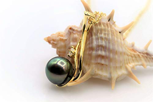 CHAULRI Authentic South Sea Tahitian Black Pearl Pendant Necklace - Yellow Gold
