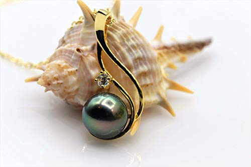 CHAULRI Authentic South Sea Tahitian Black Pearl Pendant Necklace - Yellow Gold