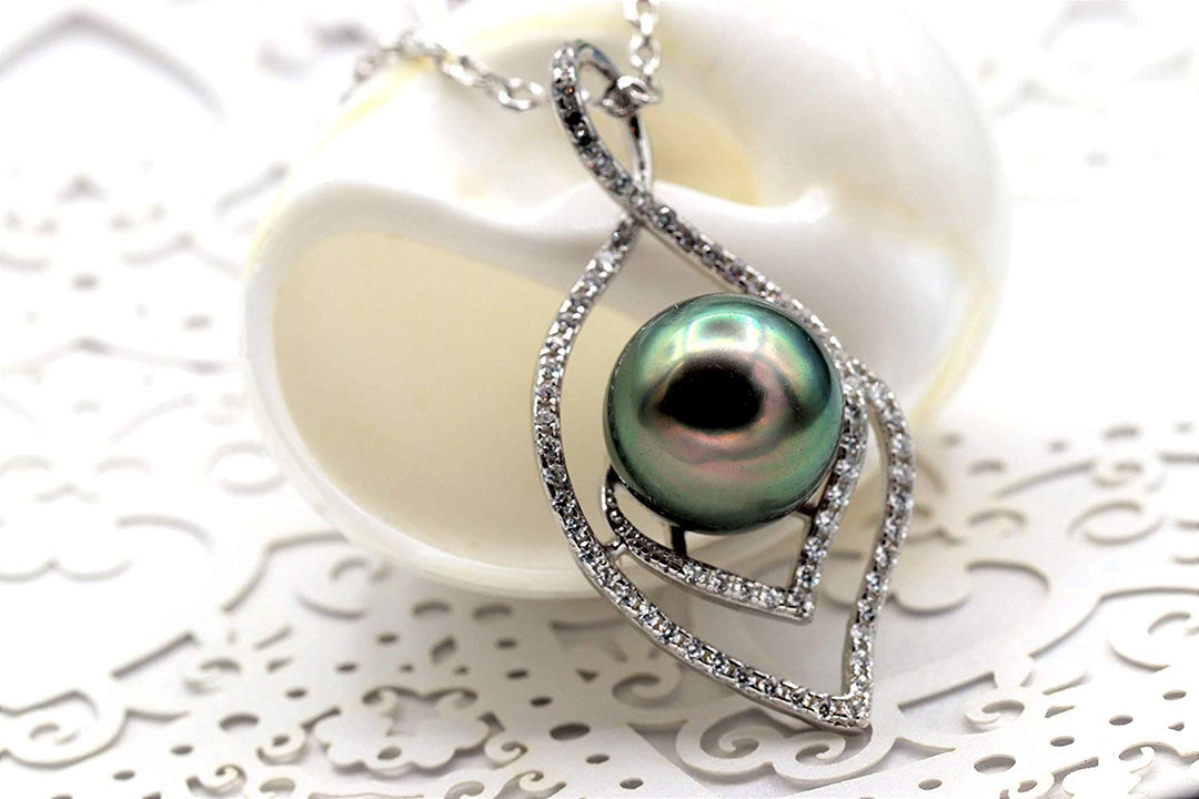 Lucky Peacock Genuine Tahitian Black Pearl Necklace