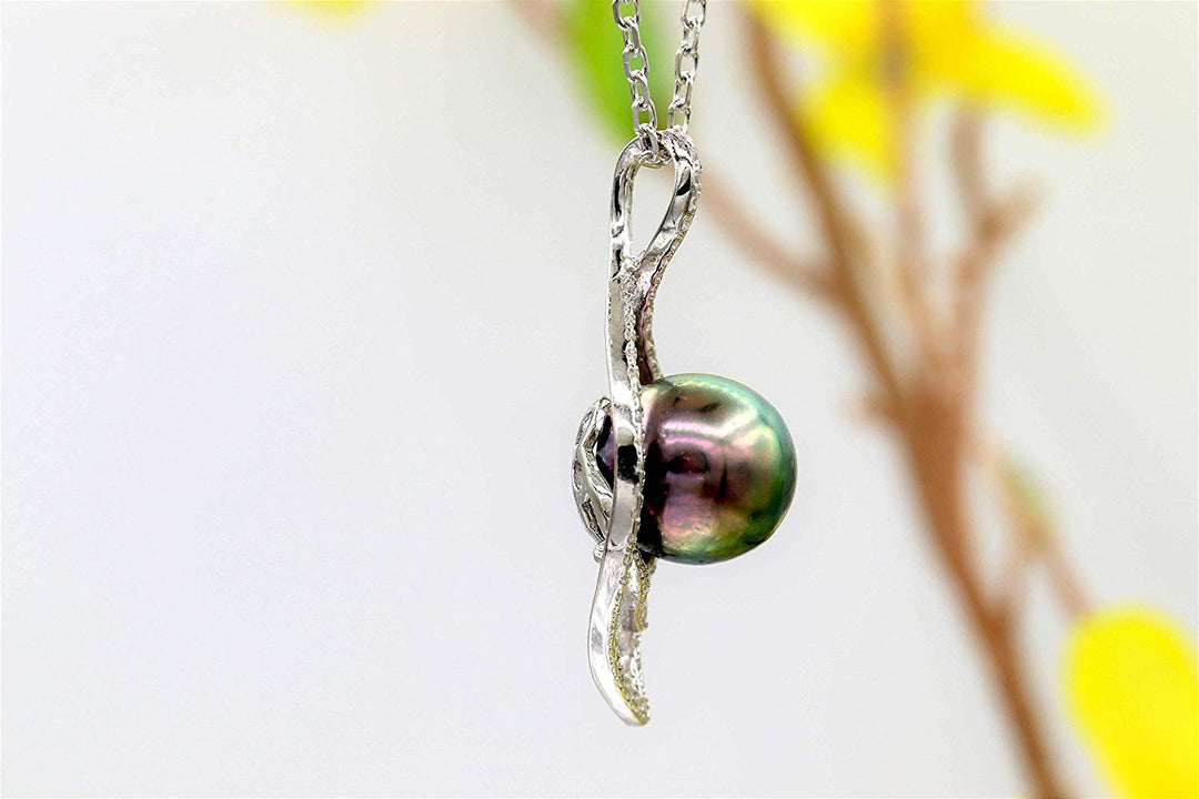 Lucky Peacock Genuine Tahitian Black Pearl Necklace