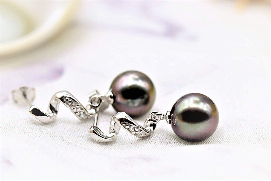 Elegant Genuine Tahitian Pearl Dangle Drop Earrings