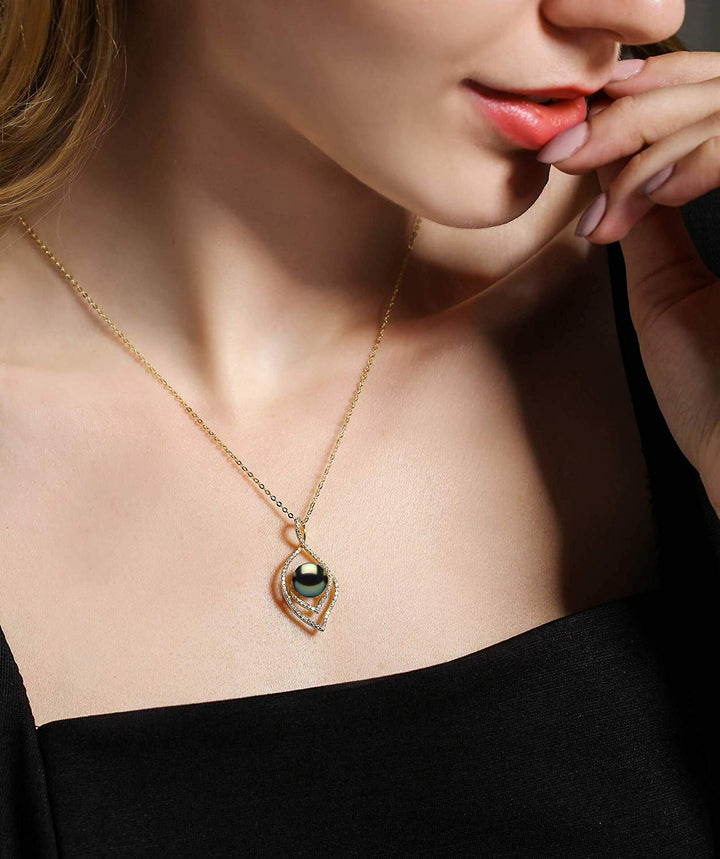 Lucky Peacock Genuine Tahitian Black Pearl Necklace