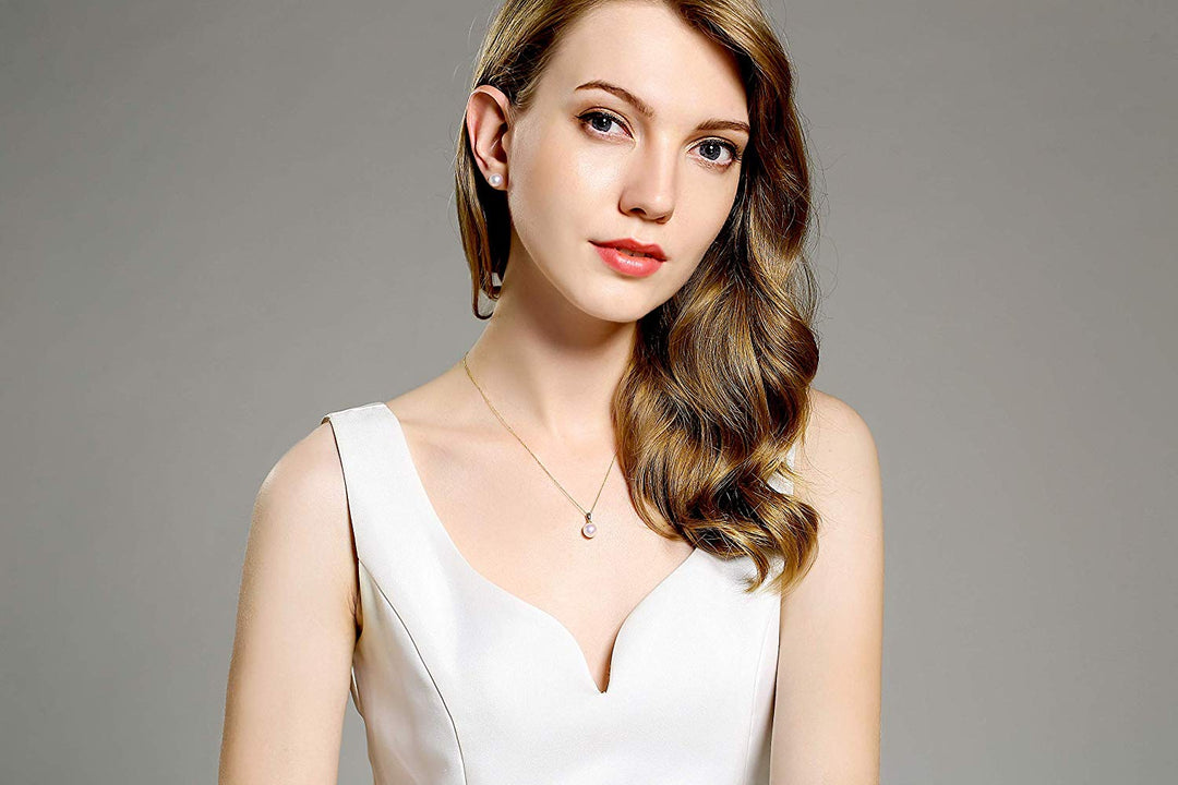 Solid Gold Genuine White Pearl Pendant Necklace