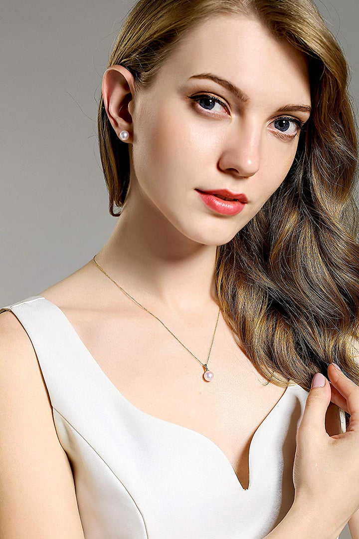 Solid Gold Genuine White Pearl Pendant Necklace
