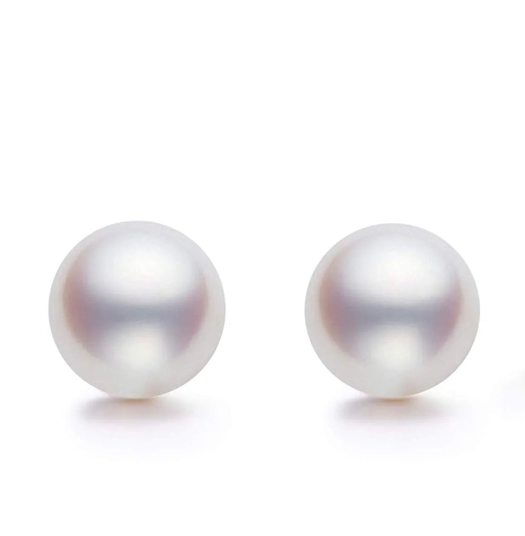 14K Gold Genuine White Pearl Stud Earrings - CHAULRI
