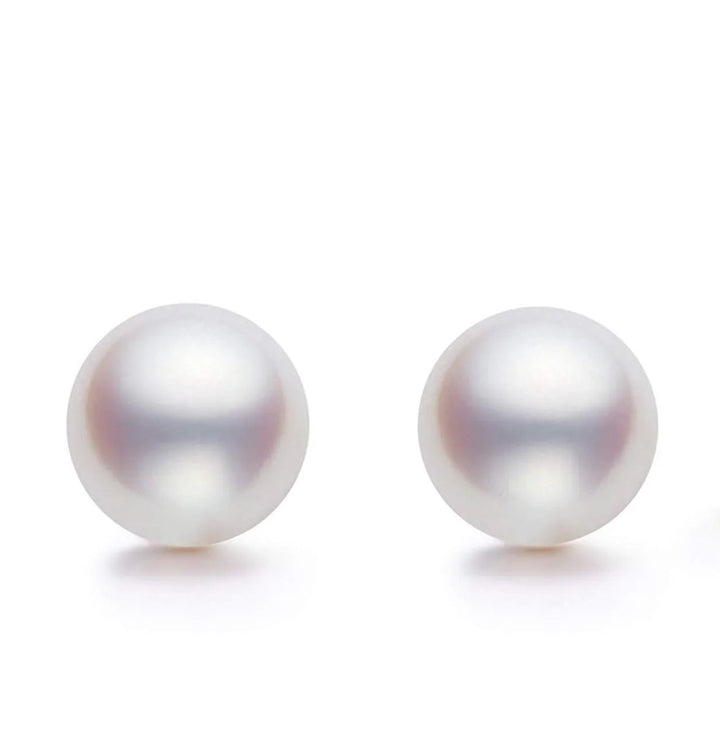 14K Gold Genuine White Pearl Stud Earrings - CHAULRI
