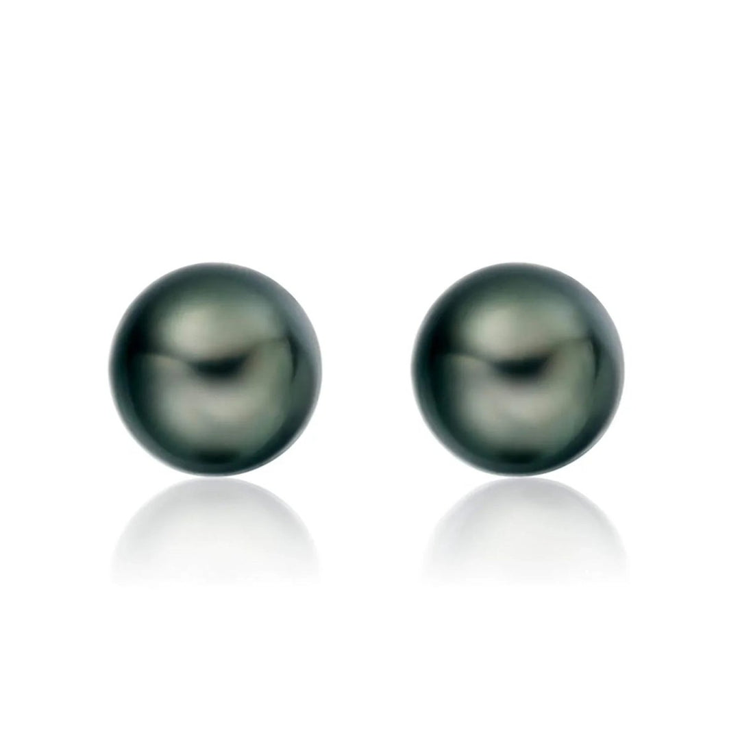 14K Gold Premium Tahitian Black Pearl Stud Earrings - CHAULRI