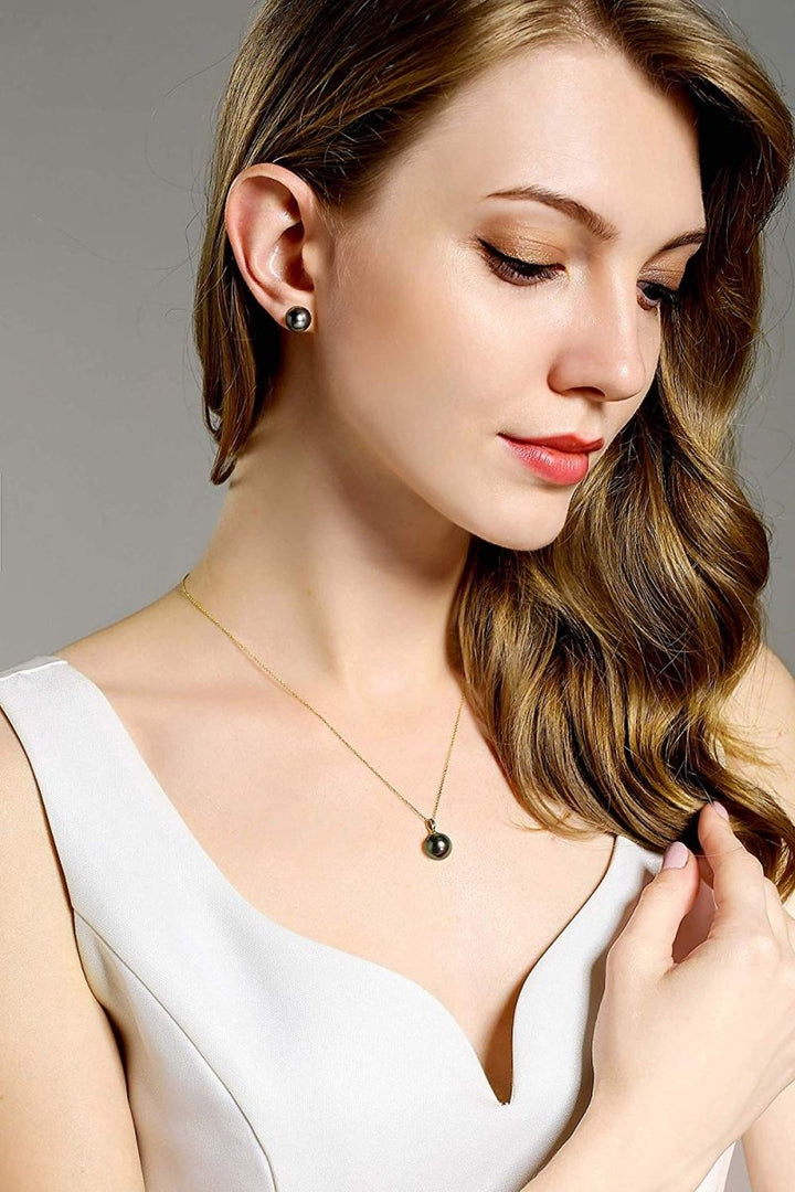 14K Thick Yellow Gold Tahitian Black Pearl Stud Earrings - CHAULRI