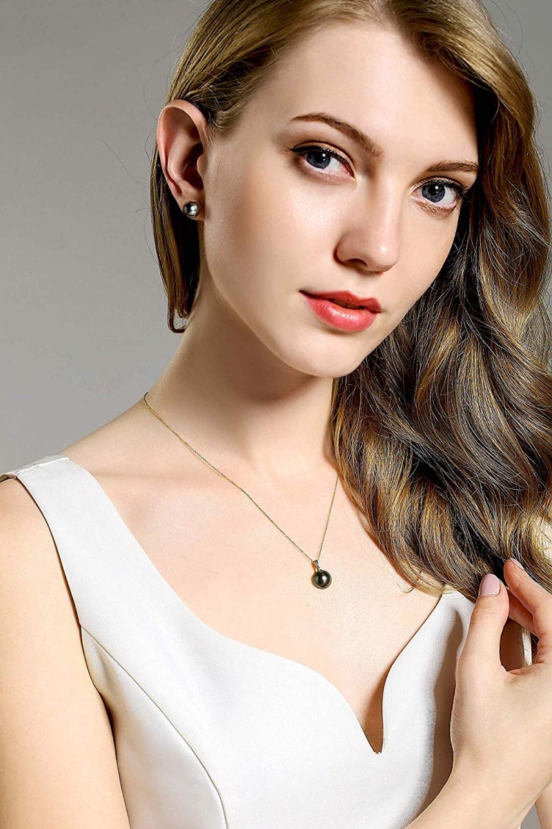 14K Thick Yellow Gold Tahitian Black Pearl Stud Earrings - CHAULRI