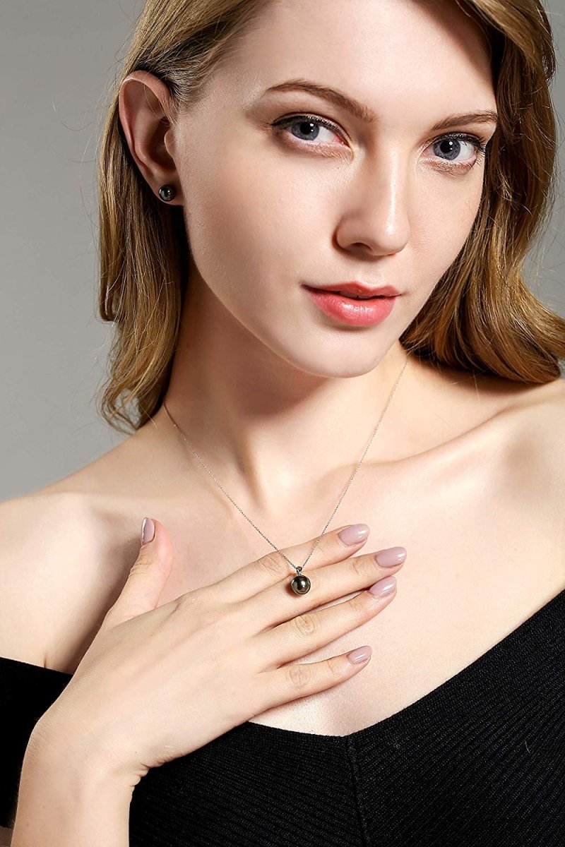 18K Solid Gold Tahitian Black Pearl Pendant Necklace - CHAULRI