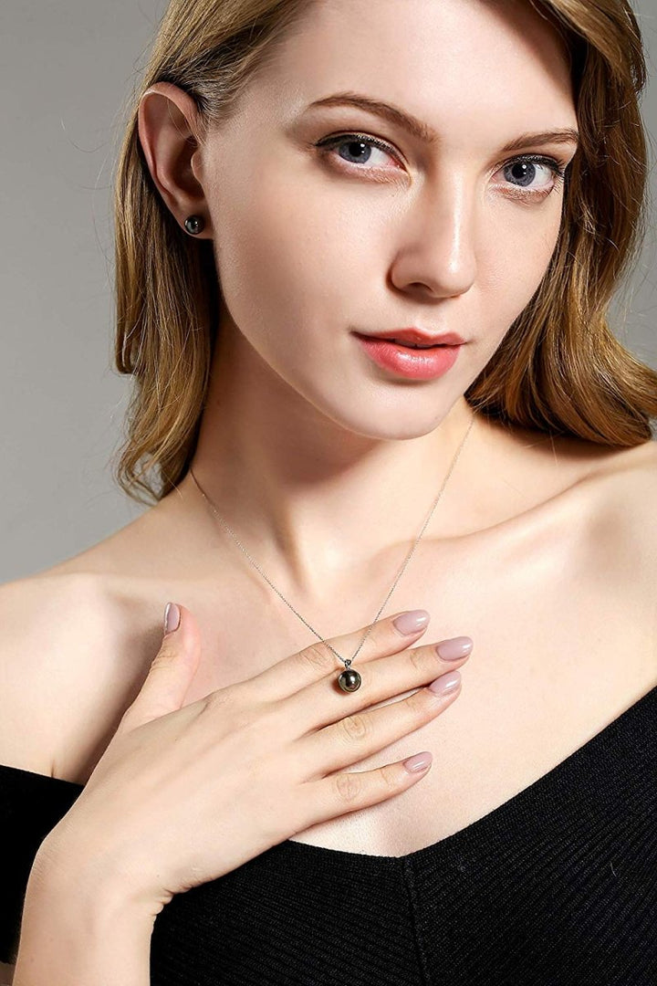 18K Solid Gold Tahitian Black Pearl Pendant Necklace - CHAULRI