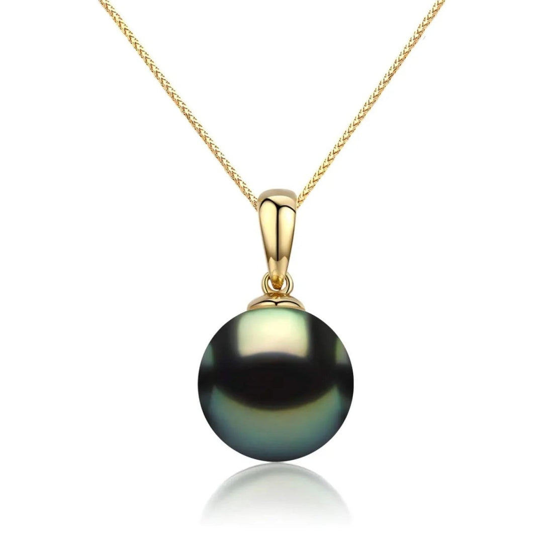 18K Solid Gold Tahitian Black Pearl Pendant Necklace - CHAULRI