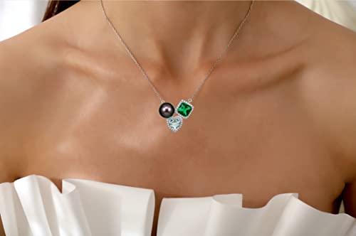 CHAULRI Tahitian Black Pearl Natural Prasiolite Light Green Amethyst Quartz Simulated Emerald Pendant Necklace