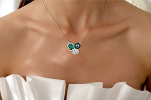 CHAULRI Tahitian Black Pearl Natural Prasiolite Light Green Amethyst Quartz Simulated Emerald Ombre Gemstone Pendant Necklace