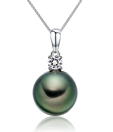 CHAULRI Solid 18K Gold Top Grade AAA Single Tahitian Black Pearl Pendant Necklace with 18 Inch Solid 18K Gold Chain