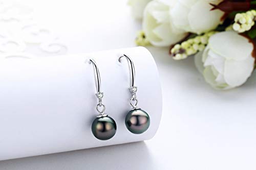 CHAULRI Classic AAA Quality Genuine Tahitian Black Pearl Dangle Drop Earrings 8-9mm