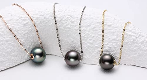 CHAULRI 18K Solid Rose Gold Floating Tahitian Black Single Pearl Pendant Necklace