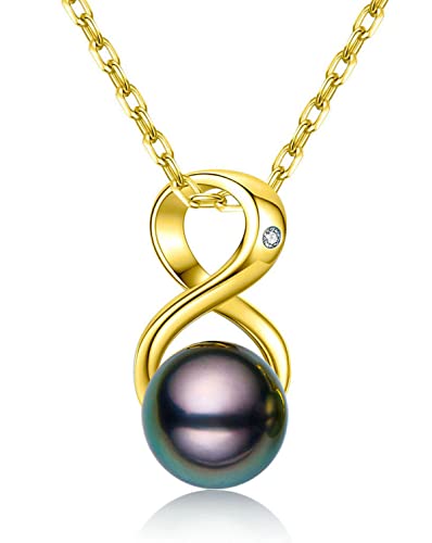 CHAULRI Top Grade AAA Tahitian Black Pearl Infinity Pendant Necklace