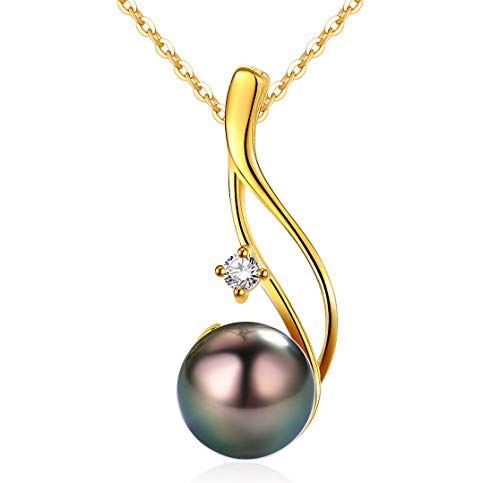 CHAULRI Authentic South Sea Tahitian Black Pearl Pendant Necklace - Yellow Gold