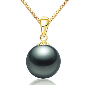 CHAULRI Upgraded Thick 18K Gold Bail Single Tahitian Black Pearl Pendant Adjustable Fancy 15 - 24 Inch Chain Necklace