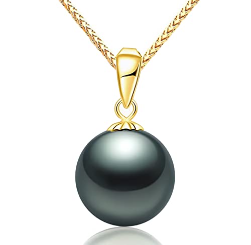 CHAULRI Upgraded Thick 18K Gold Bail Single Tahitian Black Pearl Pendant Adjustable Fancy 15 - 24 Inch Chain Necklace