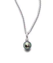 Load image into Gallery viewer, CHAULRI Solid 18K White Gold Tahitian Black Pearl Pendant Necklace
