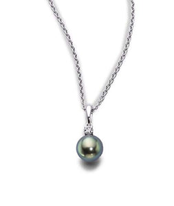 CHAULRI Solid 18K White Gold Tahitian Black Pearl Pendant Necklace