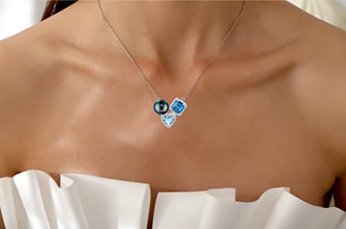 CHAULRI Tahitian Black Pearl Natural London Blue Sky Blue Topaz Pendant Necklace