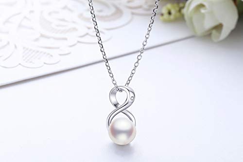 CHAULRI Infinity Genuine White Pearl Pendant Necklace