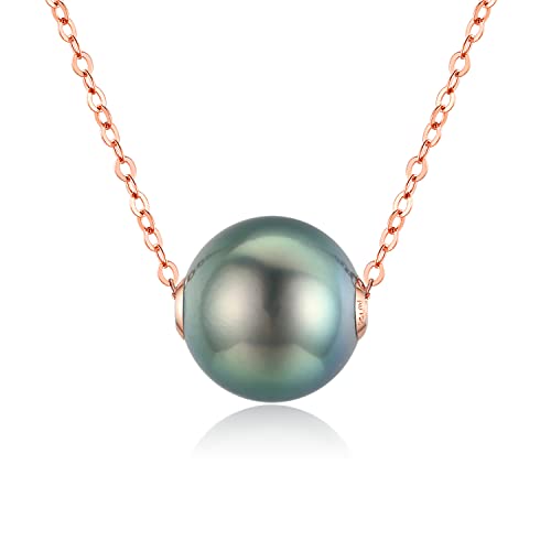 CHAULRI 18K Solid Rose Gold Floating Tahitian Black Single Pearl Pendant Necklace