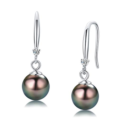 CHAULRI Classic AAA Quality Genuine Tahitian Black Pearl Dangle Drop Earrings 8-9mm