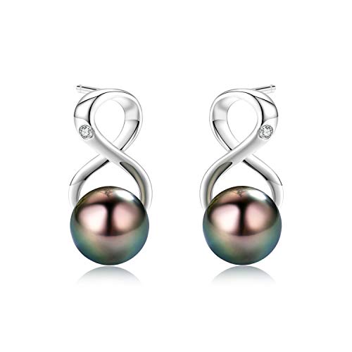 CHAULRI Infinity Earrings AAA Quality Genuine Tahitian Black Pearl 8-9mm