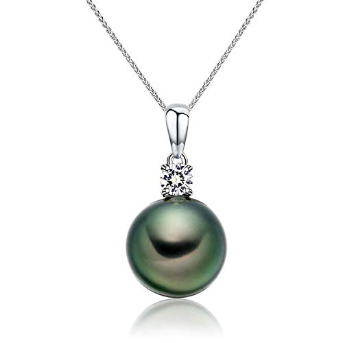 CHAULRI Solid 18K White Gold Tahitian Black Pearl Pendant Necklace