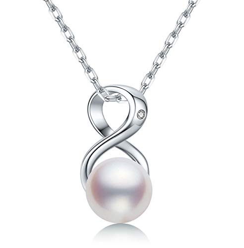 CHAULRI Infinity Genuine White Pearl Pendant Necklace