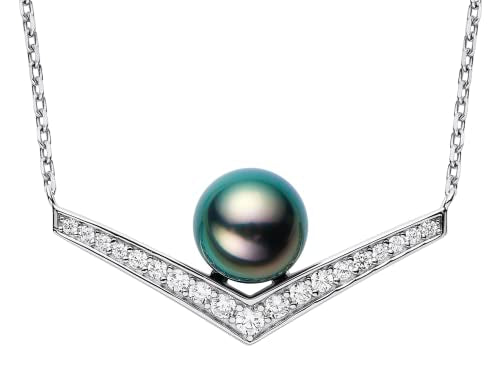 CHAULRI Lucky Chevron Top Grade AAA Tahitian Black Pearl Necklace w/ 19 Inch Adjustable Chain