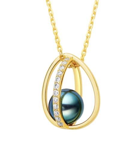 CHAULRI Drop of Love Tahitian Black Pearl Necklace w/ Moissanite and Adjustable 19 Inch Chain