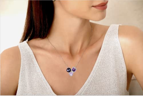 CHAULRI Tahitian Black Pearl Natural Purple Amethyst Ombre Gemstone Heart Shaped Pendant Necklace