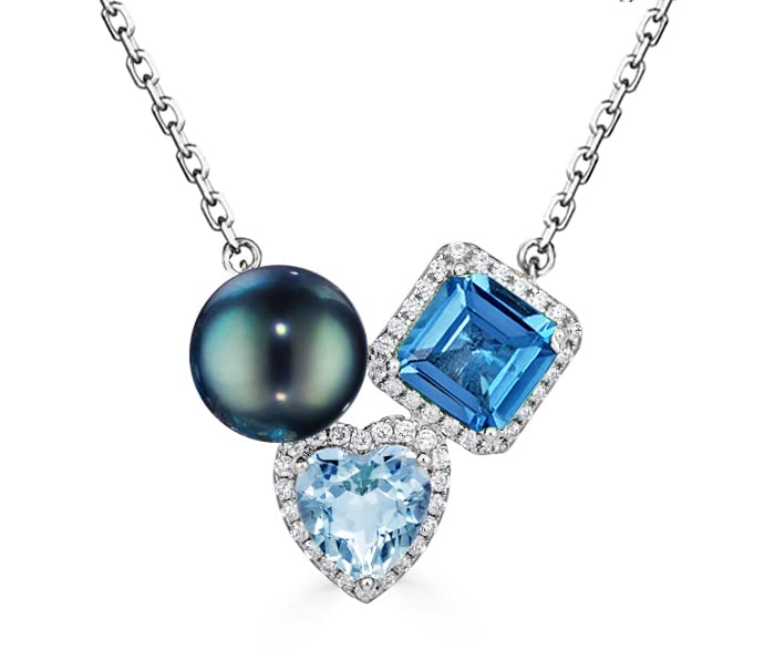 CHAULRI Tahitian Black Pearl Natural London Blue Sky Blue Topaz Pendant Necklace