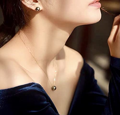 CHAULRI 18K Solid Rose Gold Floating Tahitian Black Single Pearl Pendant Necklace
