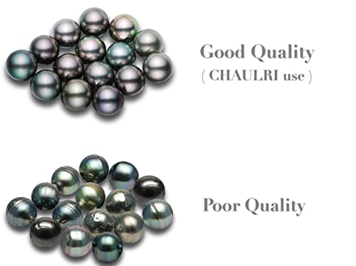 CHAULRI Lucky Chevron Top Grade AAA Tahitian Black Pearl Necklace w/ 19 Inch Adjustable Chain