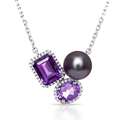 CHAULRI Tahitian Black Pearl Natural Purple Amethyst Ombre Gemstone Pendant Necklace