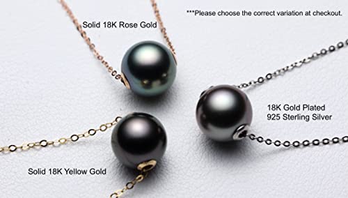 CHAULRI 18K Solid Yellow Gold Floating Tahitian Black Single Pearl Pendant Necklace