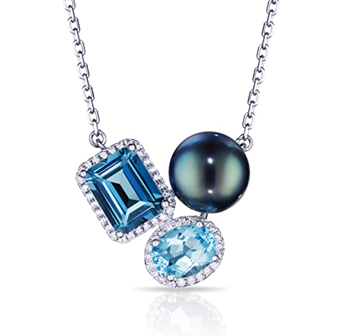 CHAULRI Tahitian Black Pearl Natural London Blue Sky Blue Topaz Ombre Gemstone Pendant Necklace