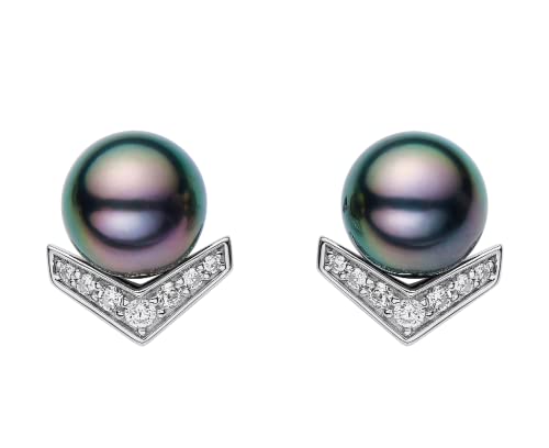 CHAULRI Lucky Chevron Top Grade AAA Tahitian Black Pearl Stud Earrings