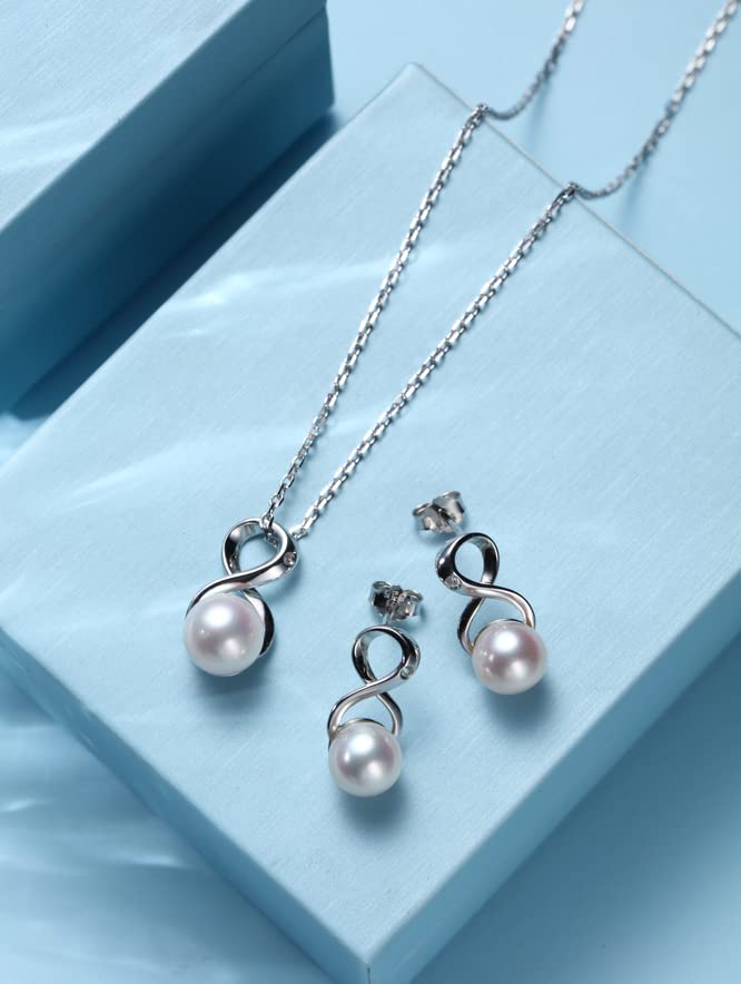 CHAULRI Infinity Earrings Genuine Premium White Pearl 8-9mm