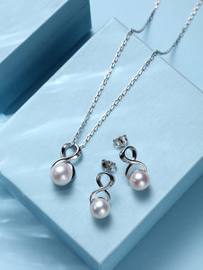 CHAULRI Infinity Earrings Genuine Premium White Pearl 8-9mm