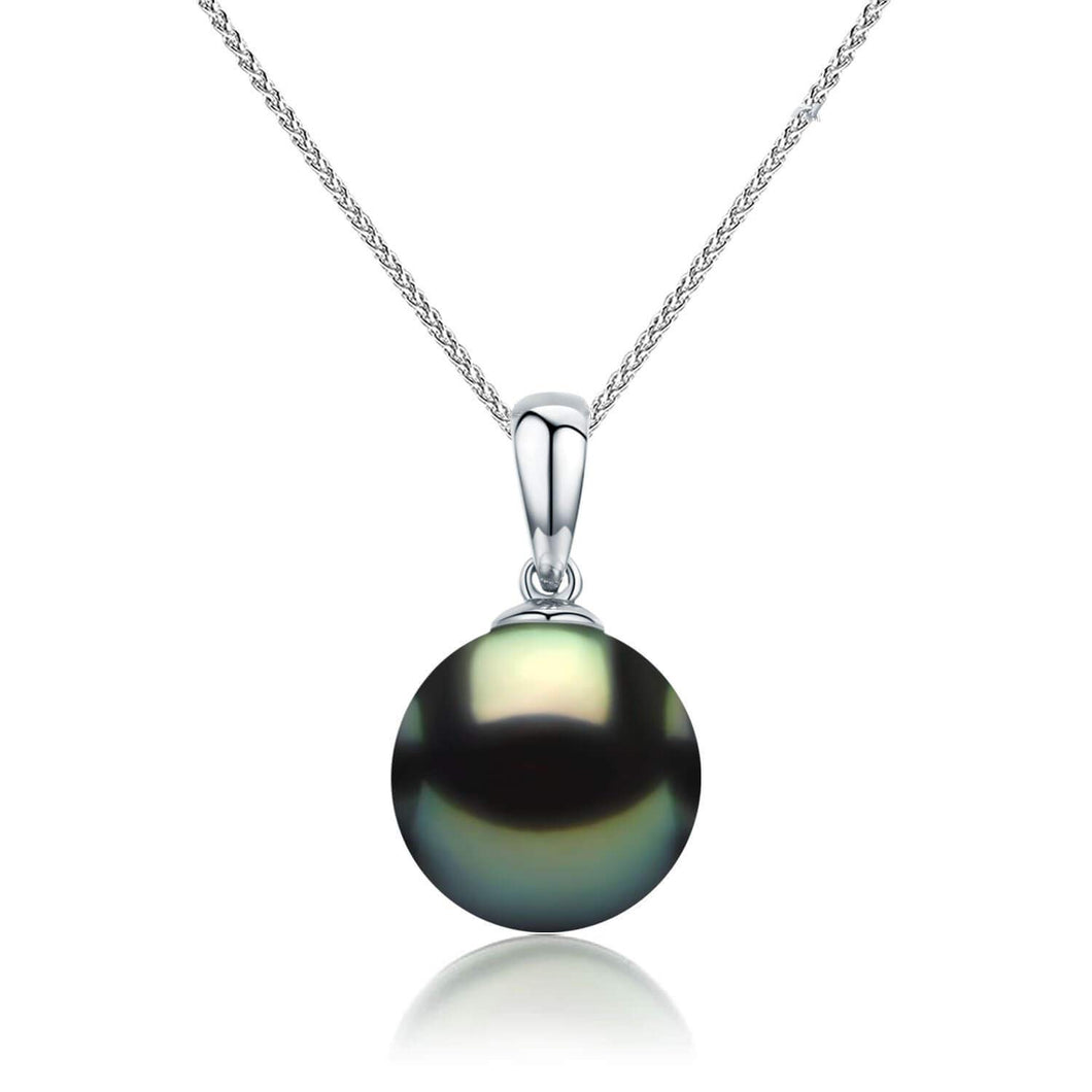18K Solid Gold Tahitian Black Pearl Pendant Necklace