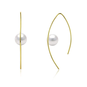 Minimalist Modern Sleek White Pearl Marquise Hoop Earrings
