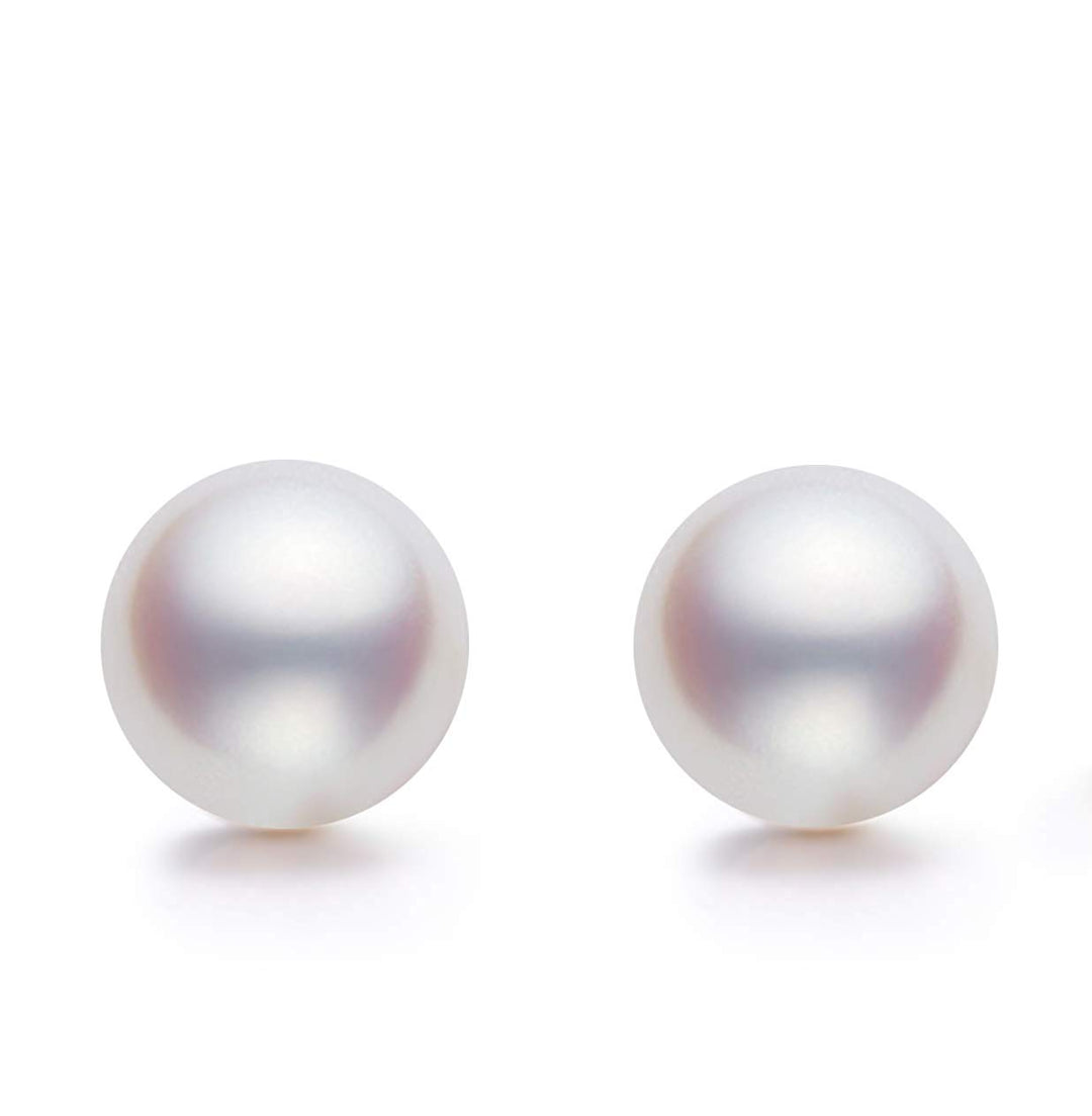 14K Gold Genuine White Pearl Stud Earrings